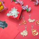 24 Pcs Chinese New Year Dragon Craft Color Your Own Keychains DIY Craft Wooden Blank Keychains for Sunday School Classroom Home Active Party Favors Gifts, 12 Styles