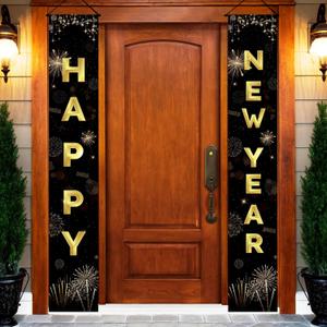 Happy New Years Decorations 2026 - Black and Gold New Year Eve Party Supplies New Years Banner 2026 Party Decor for Adults Kids