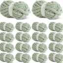 HOMBYS Sage Green Chunky Chenille Yarn for Crocheting, Bulky Thick Fluffy Yarn for Knitting, Super Bulky Chunky Yarn for Hand Knitting Blanket, Soft Plush Yarn, 18 Jumbo Pack (27yds,8 oz Each Skein)