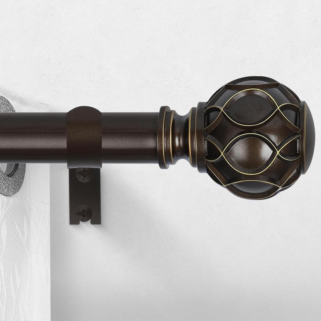 Bronze Curtain Rods for Windows:Farmhouse Boho Decorative Curtain Rod for Bedroom Living Room,Heavy Duty Adjustable Rustic Drapery Rods Set with Vintage Coastal Finials,Antique Bronze 66-120"