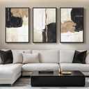 Framed Black and White Abstract Wall Art for Living Room, Large Modern Gold Canvas Modern Picture Artwork, 3 Piece Minimalist Painting Prints for Dining Room Hallway Home Office Wall Decor, 24x36 Inch