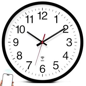 Koosome WiFi Clock, WiFi Wall Clock with Auto DST, 12 Inch Silent Non-Ticking Round Smart Wi-Fi Analog Internet Wall Clock Battery Operated Modern Easy to Read for Office, Home, Classroom, Bedroom
