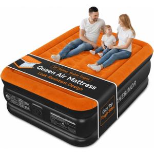 CHERIMOR Queen Air Mattress with Built-in Pump, Stable Edge Design, 48-Hour Leak-Tested Durable PVC, Supports up to 800 lbs, 3-Min Fast Inflation, Portable Inflatable Bed for Home Guests & Camping