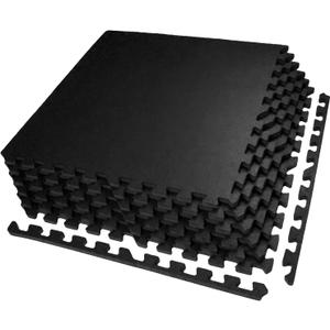 0.56in Thick 24 Sq Ft Exercise Equipment Mats, 6 Tiles Upgraded Rubber Top with High Density EVA Foam, Large Interlocking Puzzle Gym Flooring for Home Gym, Heavy Weight Workout,Black (24 Sq Ft (6 Tiles), Black/No Dots)