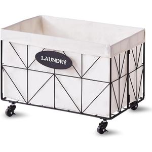 Mxfurhawa Collapsible Laundry Hamper with Wheels, 65L Capacity and Removable Liner, Sturdy Metal Frame for Clothes Storage and Transport - Convenient Laundry Basket for Home Use (65L-LB-Black)