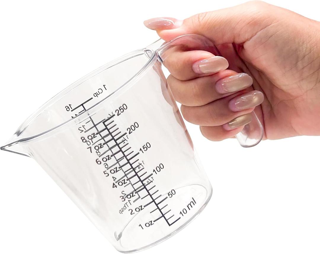 3 Cups Liquid Measuring Cup with Ounces, Food-Grade Plastic Measuring Cup with Permanent Laser-Etched Markings, Clear Single Measuring Cup (8 fl oz)
