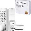 100% Mechanical Keyless Door Locks with Keypad Door Knob, Code Combination Lock with Handle, Front Gate Lock with Lever for Warehouse, Auto Lock, No Electronic (Pearl Chrome)