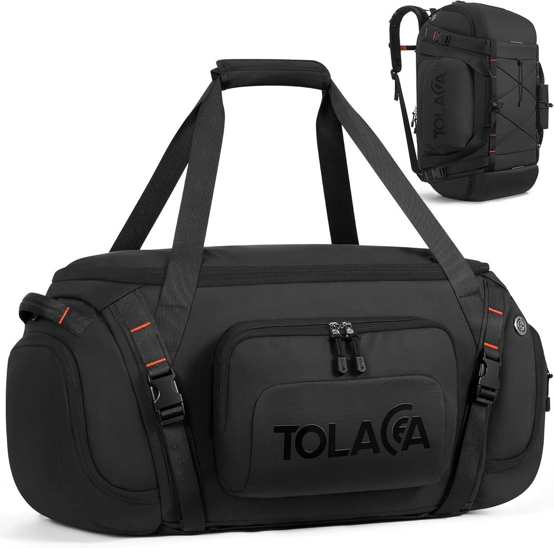 Tolaccea Gym Bag for Men with Shoe Compartment Wet Pocket, 40L Convertible Duffle Bag Gym Backpack Waterproof Sports Travel Bags with Extra 16'' Laptop Bag, 3-in-1 Workout Duffel Carry On for Airplane (Black)