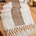 Pureegg Farmhouse Boho Table Runner - 72 Inches, Linen-Textured Woven Tassel Design for Dining Table Decor, Kitchen, Coffee Table & Living Room, 12 x 72 Inch, Brown