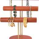 Necklace Bracelet Holder Wooden Jewelry Display Holder T-bar Watches Storage Stand 3-tier Scrunchies Organizer (Brown)