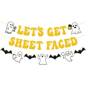 Lets Get Sheet - Faced Banner Halloween Party Decorations Halloween Ghost Bats Witches Theme Garland Decoration Haunted House Decor Bachelorette Girls Night Party Supplies