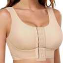 BRABIC Front Closure Bras for Women Compression Surgical Bra No Underwire Full Coverage Wireless Bralette, Beige, S