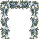 DearHouse 2Pcs Artificial Peony Flower Garland and - Silk Peony Garland with Flowers and Eucalyptus for Wedding Party Table Decoration,6ft/Strand (Blue)