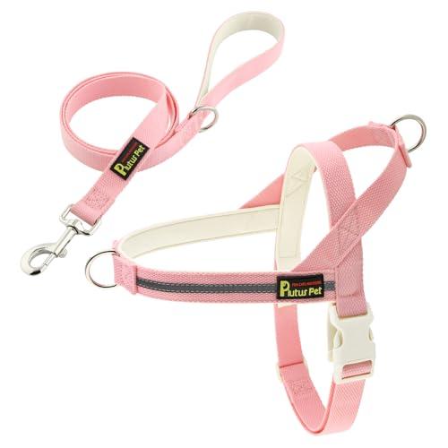 Plutus Pet Cotton Dog Harness and Leash Set, Reflective and Soft Padded, Quick Fit Vest Harness, for Dogs, Pink, Small