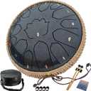 BETESINE 13-Inch 15-Note Steel Tongue Drum in C Major, Beginner-Friendly Meditation Drum with Mallets, Music Book, Finger Picks, Carry Bag & Note Stickers, Starry Black