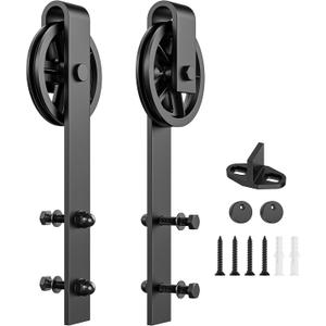 Sliding Barn Door Hardware Rollers, Barn Door Hangers Only, Fit 1 3/8-1 3/4" Thickness Door Panel, Smooth and Quiet Industry Hangers, Big Wheel Shape-Black-2 Pack