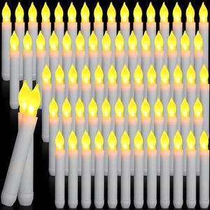Macarrie 108 Pieces Flameless LED Taper Candles Battery Operated Candles, Flickering Light, Electric Handheld Candlesticks for Church Party Weddings Birthdays Decorations(White)