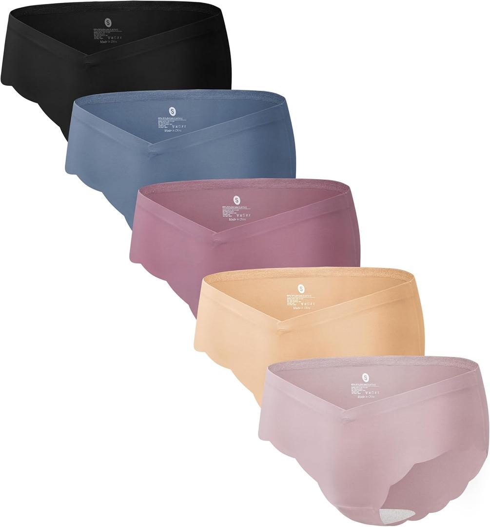 Angelhood 5 Pack Maternity Underwear Seamless, Pregnancy Postpartum Panties Wave Edge No Show Bikini Under Bump (Medium)
