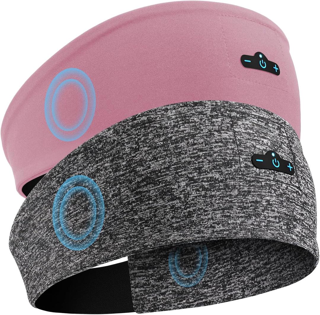 Sleep Headphones Bluetooth Headband for Side Sleeper, 17H Playtime, Wireless Headband Headphones with HD Stereo Speakers for Workout,Running,Yoga, Ideal Gifts for Men, Women, Teens, Pink+Grey