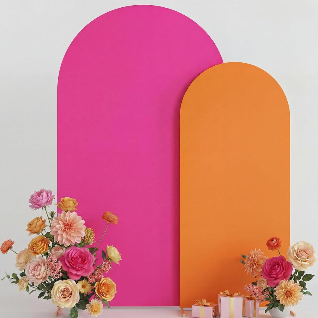 2 Set Pink and Orange Party Arch Backdrop Cover 7.2ft, 6ft Spandex Fitted Arch Covers Round Top Chiara Arches Backdrop Cover for Tequila Sunset Party Bridal Shower Decoration