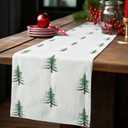 Christmas Table Runner Beige Christmas Tree Soft Plush Faux Fur Embroidered Tree Table Runner Seasonal Winter Kitchen Dining Home Decoration for Party Decor 13 x 72 Inch