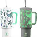 Meoky 40 oz Glow in the Dark Tumbler with Handle and Straw, Tumbler with Lid and Straw, Insulated Stainless Steel Travel Mug, 100% Leak-proof, Keeps Cold for 34 Hours (Sea Life)