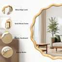 Circle Wood Mirrors for Wall, Wavy Round Bathroom Scalloped Mirror Wooden Frame 36 Inch for Living Room Farmhouse Bedroom Hallway Entryway Living Room with Shatterproof Glass Wall Mounted