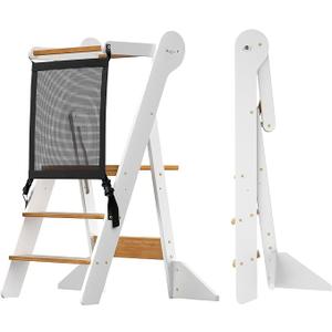 COSYLAND Foldable Toddler Kitchen Stool Helper - Height Adjustable Kitchen Standing Tower for Bathroom Sink or Counter - Step Stool for Toddlers Ages 18 Months to 6 Years White