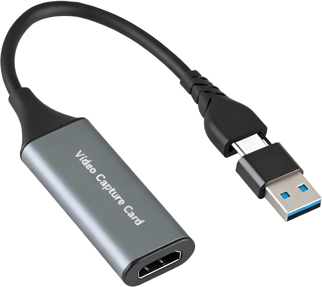 USB 3.0 Video Capture Card with 100W PD HDMI to USB/USB-C 1080P 60fps Video Capture Device for Streaming, Game Recording, Compatible with Quest 3, Switch, PS4/PS5