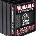 Samsill Durable 1 inch 3 Ring Binder, Made in USA, D Ring Binder, FSC 100% Recycled Chipboard, Black, 4 Pack