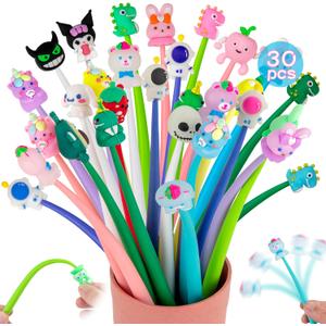 30 Squishy Pens for Kids, Cute Fun Stress Relief Bobblehead Pen, Party Favors, Birthday Gifts for Boys & Girls, Classroom Prizes