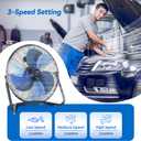 TEMPWARE 20 Inch High Velocity Industrial Floor Fan, 3-Speed Heavy Duty Metal Cradle Floor Fans with 360 Tilt for Warehouse, Workshop, Garage, Factory and Basement, Black & Blue