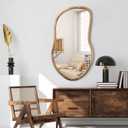 Irregular Wall Mirror Wood Asymmetrical Mirror Large Bathroom Vanity Mirrors Natural Wood Framed Abstract Mirrors for Wall Living Room Bedroom Decorative 30"L x 18"W