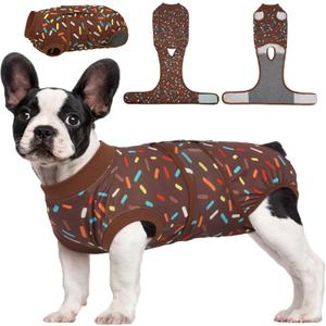 Kuoser Dog Recovery Suit for Post-Surgery Care, Spay Neuter Bodysuit for Female & Male Dogs, Anti-Licking Surgical Onesie, Snug Fit for Abdominal Wound Protection & Skin Healing, Brown S (S (Back:11.4-13.4'', Weight:7-15 Lb))