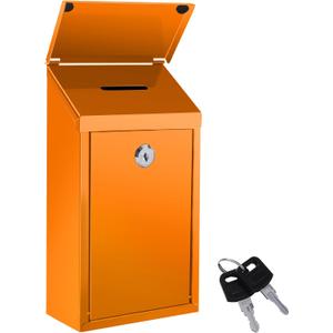 Metal Donation Box Suggestion Box with Slot and Lock Waterproof Wall Mounted Mailbox Charity Collection Box Secure Drop Box for Cash Home Office Outdoor (Orange)