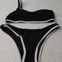 YIMISAN Women's Ribbed Bikini Sets One Shoulder Top with Mid Waist Two Piece Bathing Suit (Medium, Black&white)