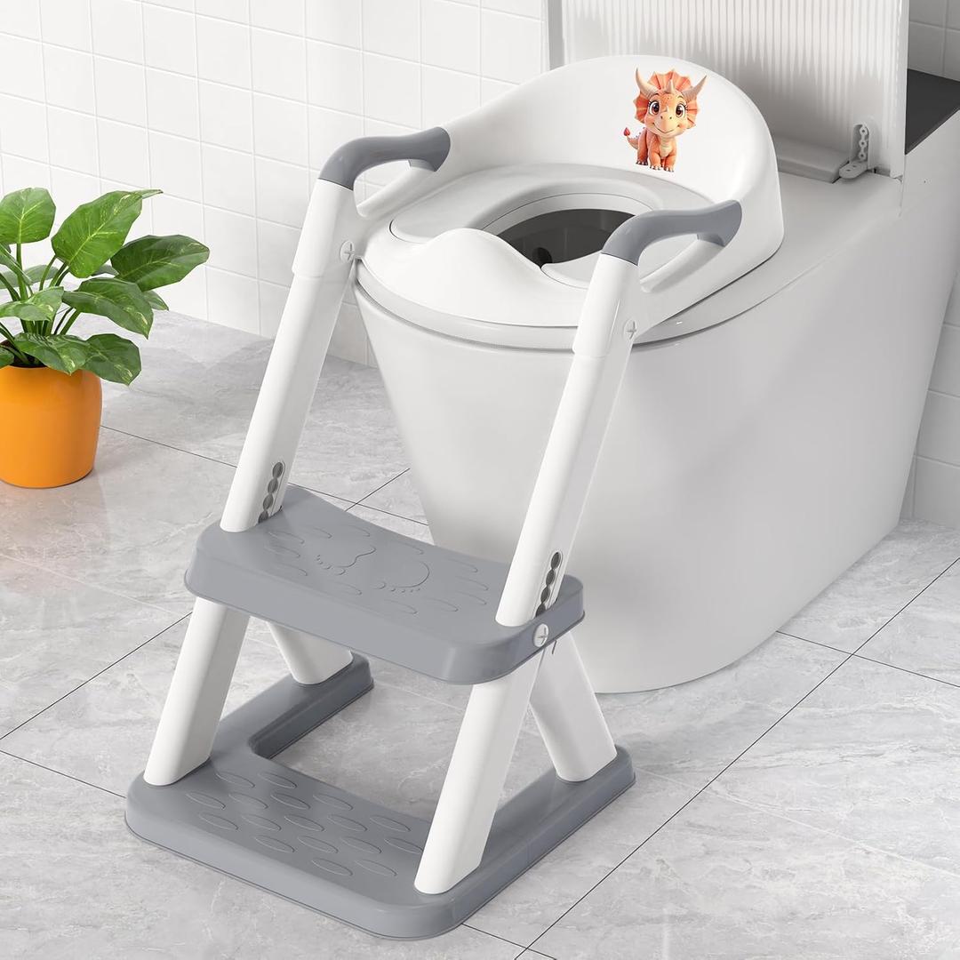 Potty Training Seat, SKYROKU 8868 Upgrade Toddler Toilet Seat for Kids Boys Girls, 2 in 1 Potty Training Toilet, Splash Guard Anti-Slip Pad Step Stool, New Sector-Shape Stabilized Base (Grey)