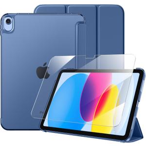 Mastten for iPad (A16) 11th Generation Case 11 Inch 2025 with Screen Protector, iPad 10th Generation Case 10.9 Inch 2022 Cute Slim Hard Translucent Back Full Protective Trifold Stand Cover, NavyBlue