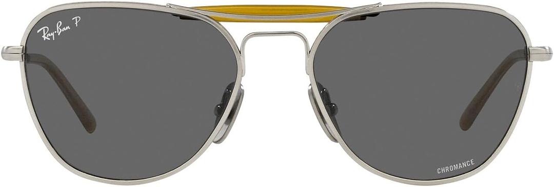 Ray-Ban Unisex Rb8064 Titanium Aviator Sunglasses (Brushed Silver/Dark Grey Polarized)