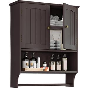 Bathroom Cabinet, Bathroom Wall Cabinet with 2 Doors and Adjustable Shelf, Wooden Medicine Cabinets Wall Mount, Over The Toilet Storage, 22.4"D x 7.5"W x 27.6"H
