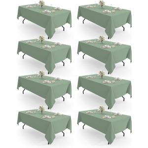 Pureegg Rectangle Table Cloth 60" x 84" 8 Packs, Durable Polyester Tablecloth Offers Reusable & Washable Protection, Ideal for Outdoor Party, Picnic, Wedding, Banquet and Birthday, Sage Green