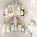 UDD Corner Shower Caddy, Clear Shower Organizer Bathroom Storage Rack with Soap Dish Hook and Hanging Cup, Adhesive Wall Shower Shelves for Bathtub Dorm, 4 Pack