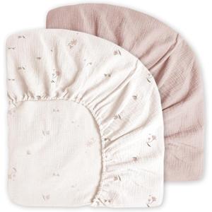 Little Grape Land Muslin Crib Sheets Fitted for Boys and Girls 2 Pack, 100% Cotton Baby Bed Sheets Soft Breathable, Neutral Fitted Baby Mattress Sheets for Standard Crib 52x28 inches, Fog Flower