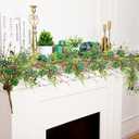 6.6 FT Shamrock Wreath St. Patrick's Day Wreath Lucky Green Shamrock and Berry Garland Green Clover Artificial St Patrick's Day garland for Front Door Arch Wall Entryway Mantel Decor