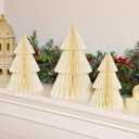 3 Pcs Honeycomb Paper Christmas Tree 8" 10" 12" Modern Christmas Decor 3D Paper Honeycomb Tree for Xmas Mantel Decorations Holiday Xmas Festive Party Supplies(White)