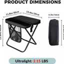 16" Portable Collapsible Stool - Folding Chair with Storage Pouch, Convertible Satchel for Hands-Free Carry & Supports 300Lbs, Ultralight for Hiking, Fishing, Camping, Festivals (Black, Large)