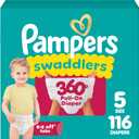Pampers Diapers - Swaddlers 360 - Size 5, 116 Count, up to 100% Leakproof Comfy Dry Fit, Designed for Easy Changes, Pull On Baby Diaper 