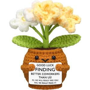 Wavwavw Coworker Leaving Gifts for Women Men, Positive Flower Doll Crochet with Card Funny Farewell Going Away Goodbye Gifts for Coworkers Employee Teacher Friends Retirement(Lovely Style)