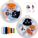 Punch Needle Kit for Adult Beginner, 2-Pack Puppy & Cat Punch Starter Set with Instructions  Yarn Needle Punch Craft for Xmas Gift Idea & Home Wall Decor