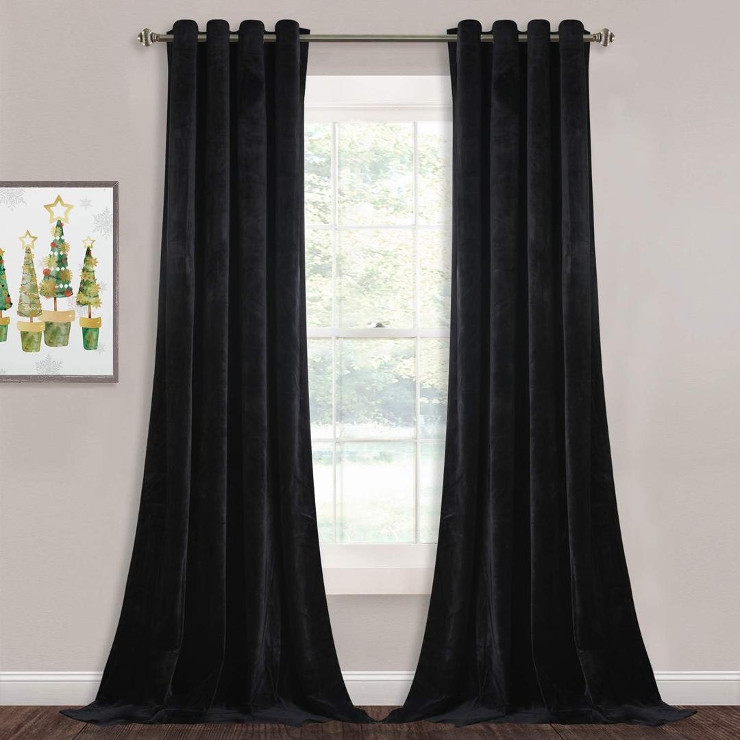 StangH Black Blackout Velvet Curtains 90 inches Long for Living Room, Grommet Heavy Thick Vertical Backdrop Drapes for Media Studio/Room Dividers, W52 x L90 Each Panel, 2 Panels